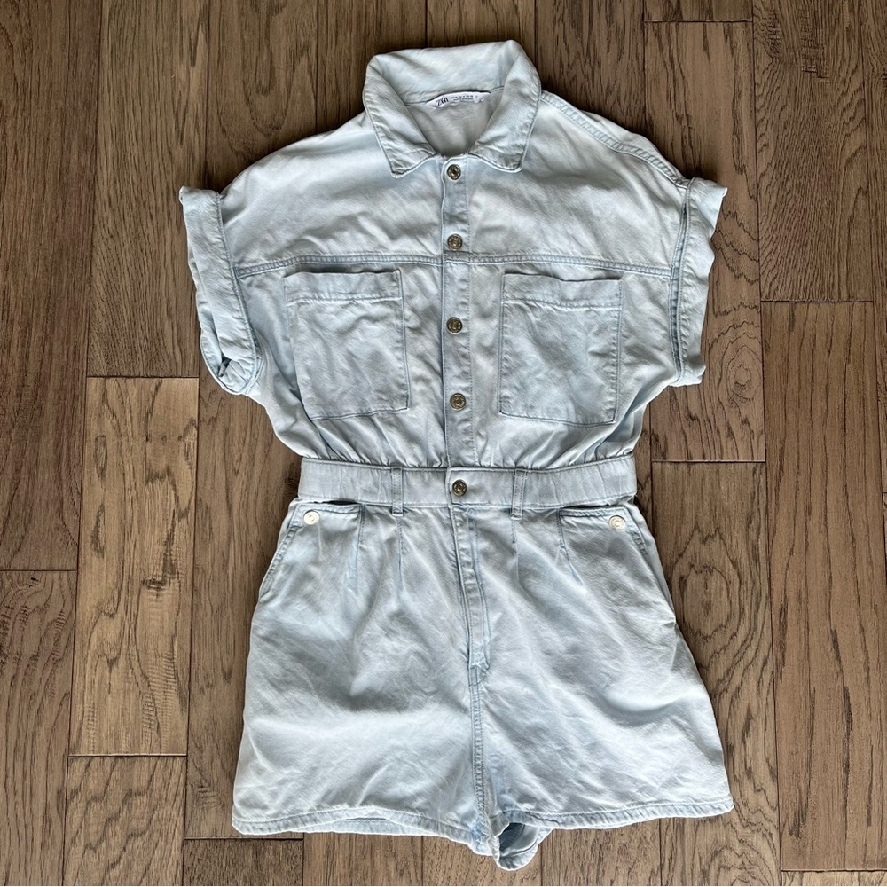 Zara Light Blue Denim Romper
